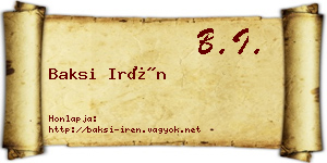 Baksi Irén névjegykártya