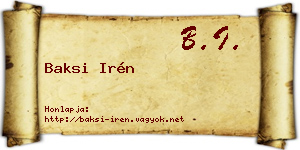 Baksi Irén névjegykártya